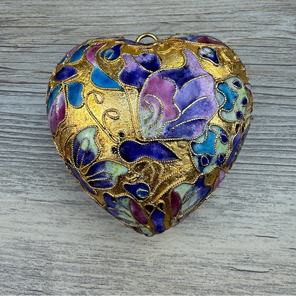 Cloisonne Heart Ornament Enamel Butterfly.